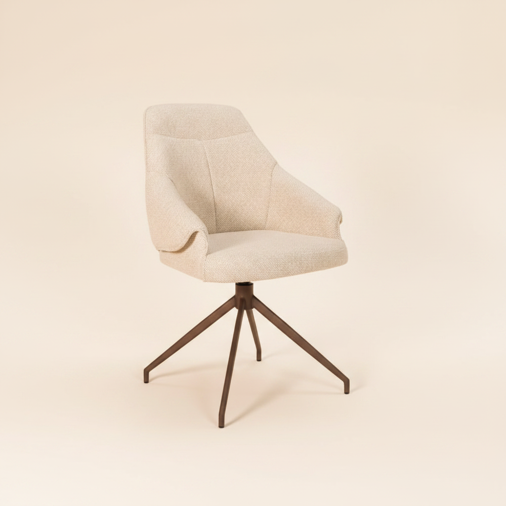 Amaro eetkamerstoel crème boucle met bronzen onderstel