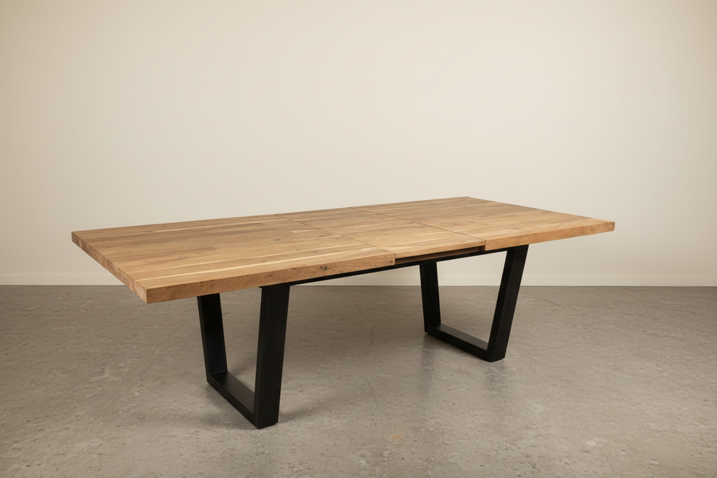 Uitschuiftafel betonlook uitgeschoven