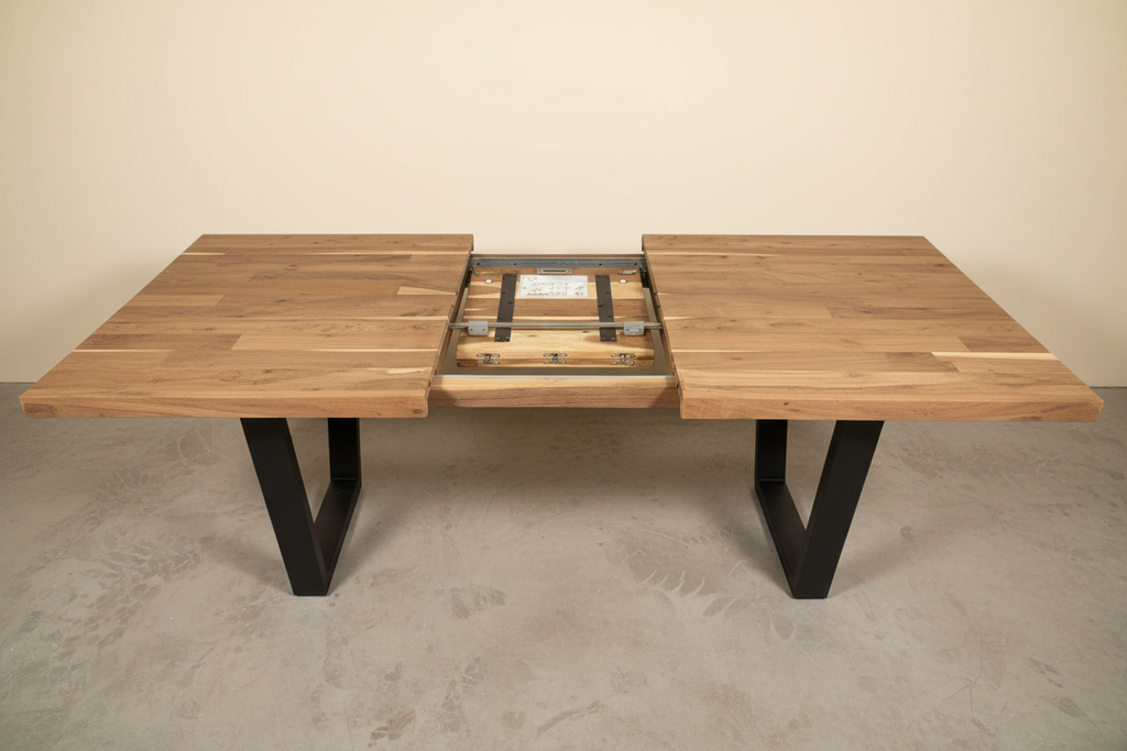 Uitschuiftafel betonlook mechanisme