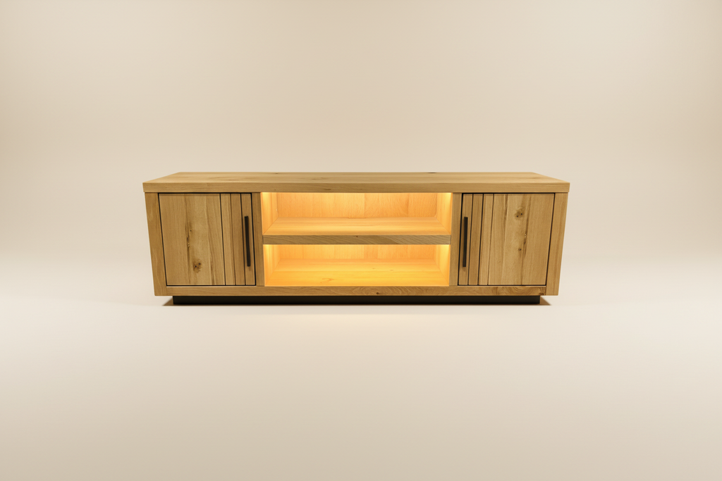 Pavie TV-meubel – vooraanzicht LED crème sweep