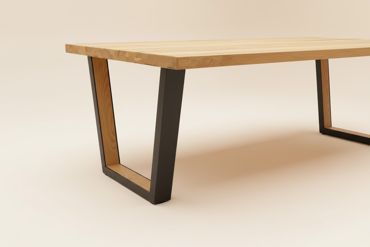 Metalox eettafel — crème sweep poot detail