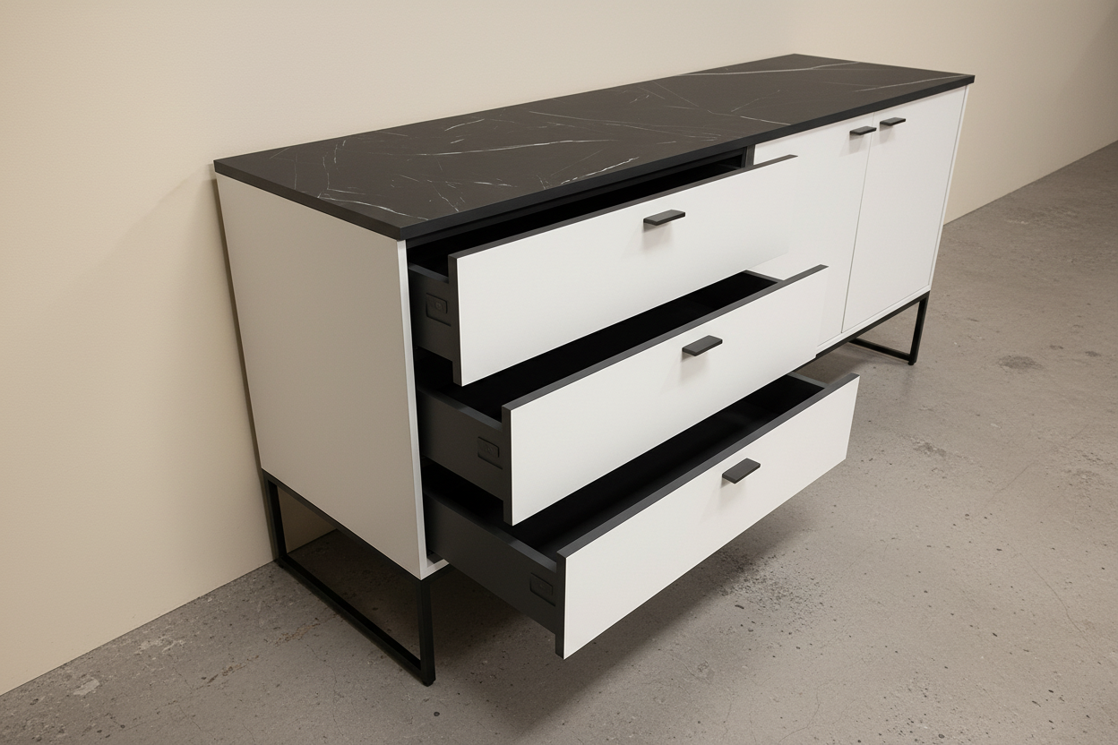 Bogota dressoir lades open betonlook